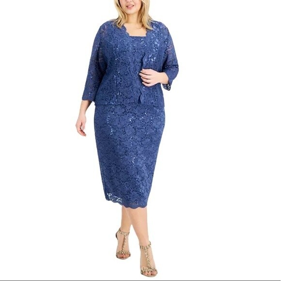 SL Fashions Sequin Lace Jacket blue Navy Formal Wedding Sparkle Matron of Honor - Picture 1 of 4